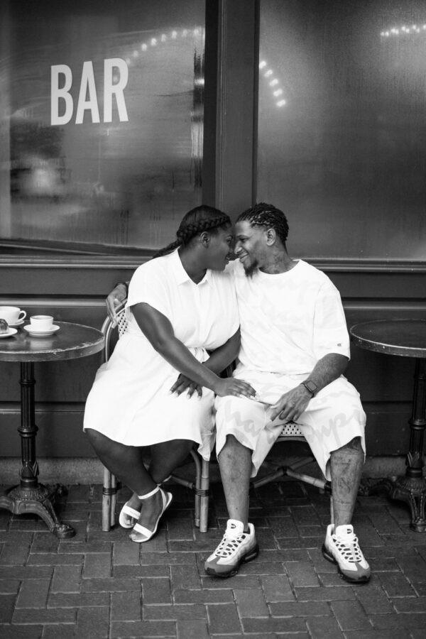 Downtown Houston cafe engagement photo